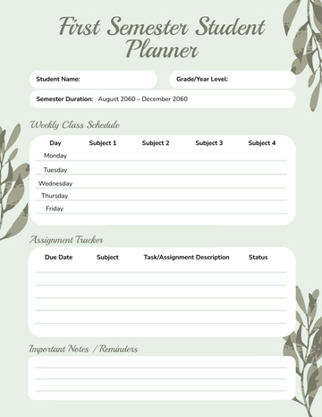 Free First Semester Student Planner Template to Edit Online