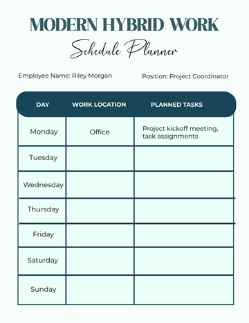 Free Modern Hybrid Work Schedule Planner Template to Edit Online