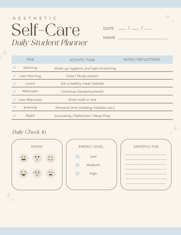 Free Aesthetic Self-Care Daily Student Planner Template to Edit Online
