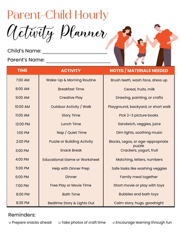 Free Parent-Child Hourly Activity Planner Template to Edit Online Free Parent-Child Hourly Activity Planner Template to Edit Online