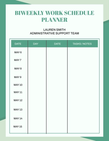 Free Biweekly Work Schedule Planner Template to Edit Online