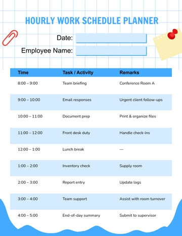 Free Hourly Work Schedule Planner Template to Edit Online