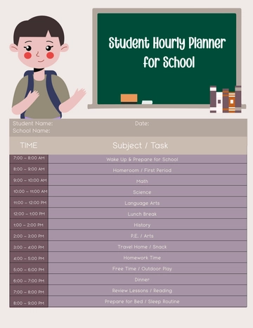 Free Student Hourly Planner for School Template to Edit Online Free Student Hourly Planner for School Template to Edit Online
