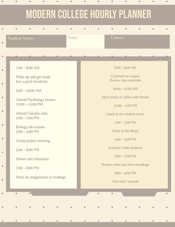Free Modern College Hourly Planner Template to Edit Online Free Modern College Hourly Planner Template to Edit Online