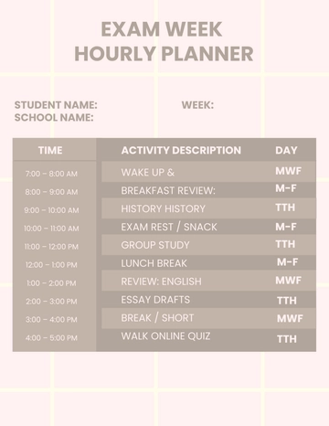 Free Exam Week Hourly Planner Template to Edit Online Free Exam Week Hourly Planner Template to Edit Online