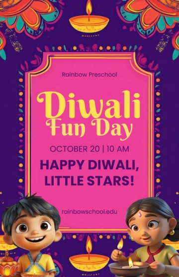 Free Colorful Diwali Poster Template for Kids to Edit Online