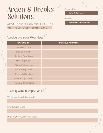 Free Aesthetic Business Planner Template to Edit Online