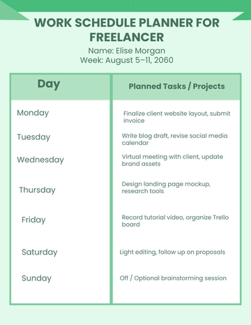 Free Work Schedule Planner for Freelancers Template to Edit Online