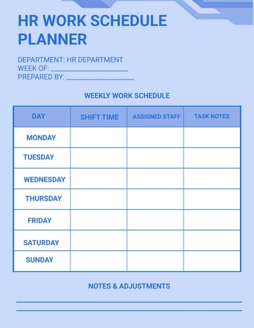 Free HR Work Schedule Editable Planner Template to Edit Online