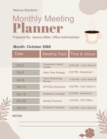 Free Monthly Meeting Planner Template to Edit Online