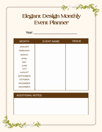 Free Elegant Design Monthly Event Planner Template to Edit Online