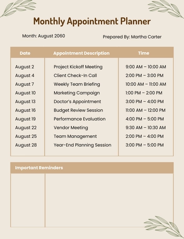 Free Monthly Appointment Planner Template to Edit Online