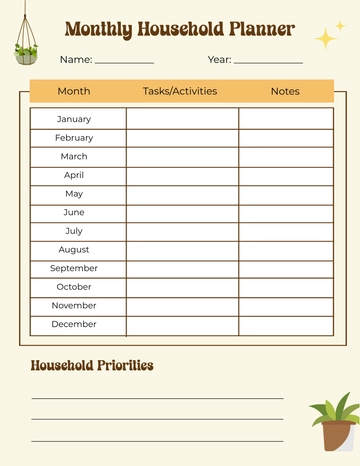 Free Monthly Household Planner Template to Edit Online