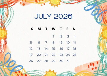 Colorful Doodle July 2026 Calendar Template to Download