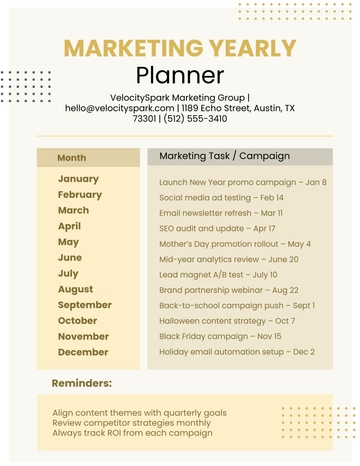 Free Marketing Yearly Planner Template to Edit Online
