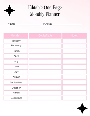 Free Editable One Page Monthly Planner Template to Edit Online