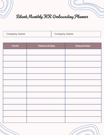 Free Blank Monthly HR Onboarding Planner Template to Edit Online