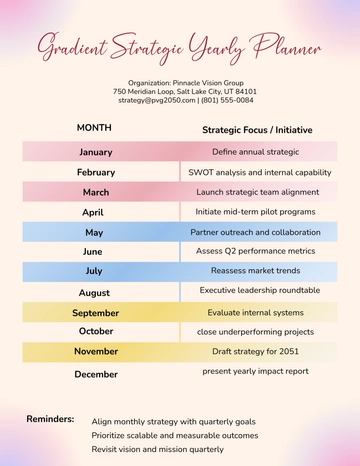 Free Gradient Strategic Yearly Planner Template to Edit Online
