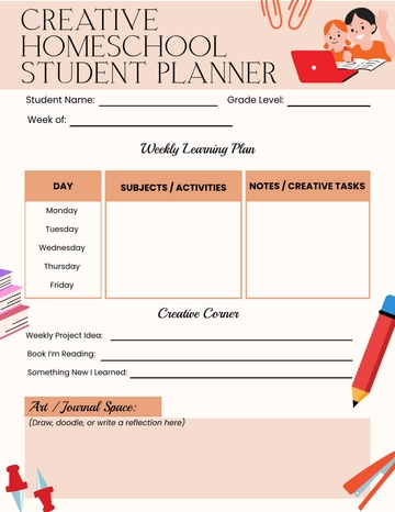 Free Creative Homeschool Student Planner Template to Edit Online