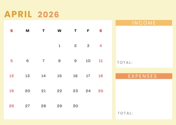 Free April 2026 Budget Calendar Template to Edit Online
