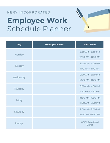 Free Employee Work Schedule Planner Templates to Edit Online