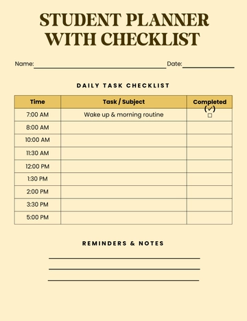 Free Student Planner with Checklist Template to Edit Online