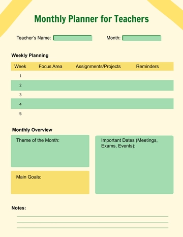 Free Monthly Planner for Teachers Template to Edit Online