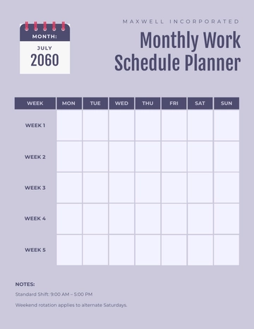 Free Monthly Work Schedule Planner Templates to Edit Online