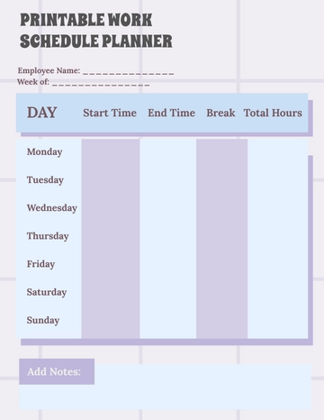 Free Printable Work Schedule Planner Template to Edit Online