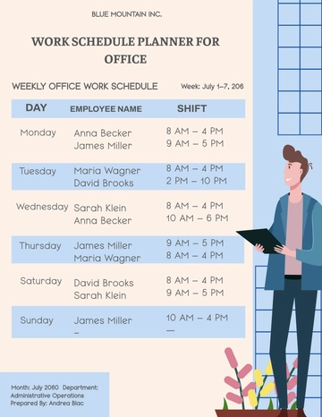 Free Work Schedule Planner for Office Template to Edit Online