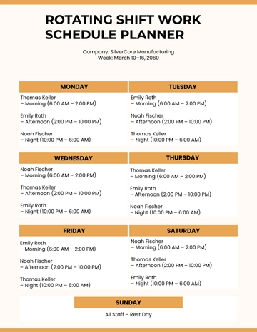 Free Rotating Shift Work Schedule Planner Template to Edit Online