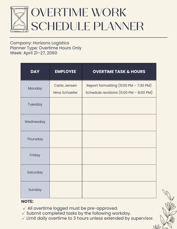 Free Overtime Work Creative Schedule Planner Template to Edit Online