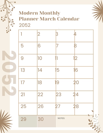 Free Modern Monthly Planner March Template to Edit Online
