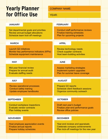 Free Yearly Planner for Office Use Template to Edit Online