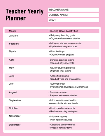 Free Teacher Yearly Planner Template to Edit Online