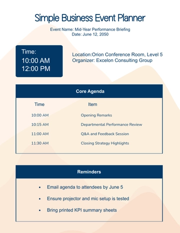Free Simple Business Event Planner Template to Edit Online
