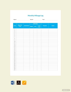 Mileage Log for Employee Template
