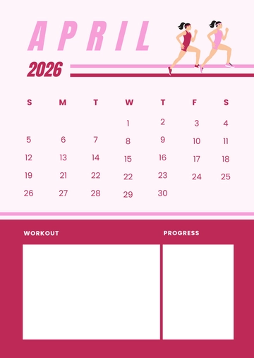 Free Pink April 2026 Fitness Calendar Template to Edit Online