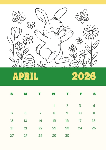 Free April 2026 Coloring Calendar Template to Edit Online