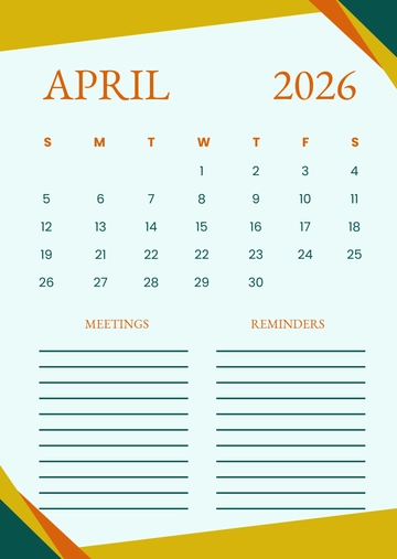 Free Professional April 2026 Planning Calendar Template to Edit Online