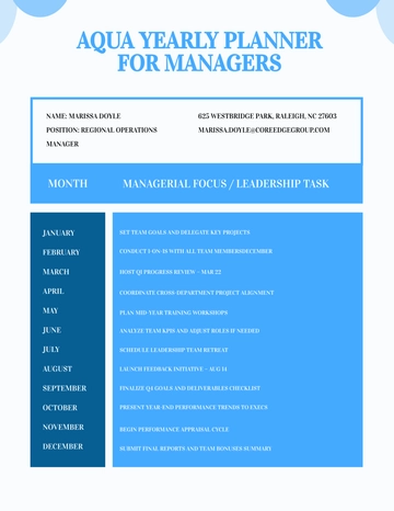 Free Aqua Yearly Planner for Managers Template to Edit Online