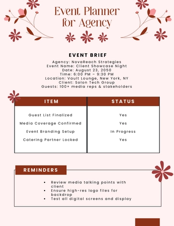 Free Event Planner for  Agency Template to Edit Online