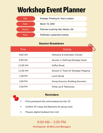 Free Workshop Event Planner Template to Edit Online