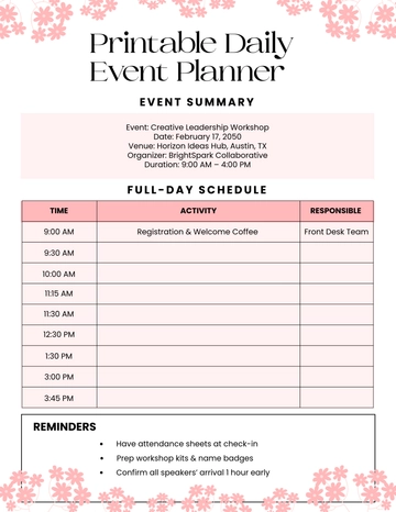 Free Printable Daily Event Planner Template to Edit Online