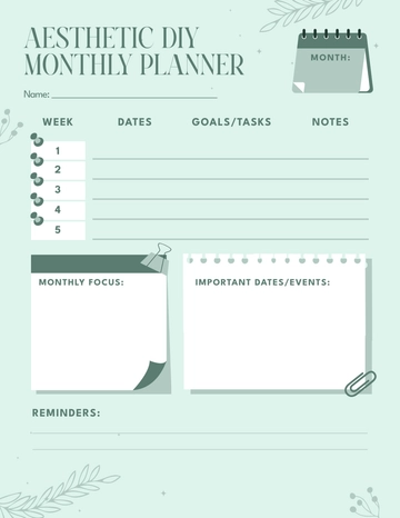 Free Aesthetic DIY Monthly Planner Template to Edit Online