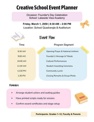 Free Creative School Event Planner Template to Edit Online