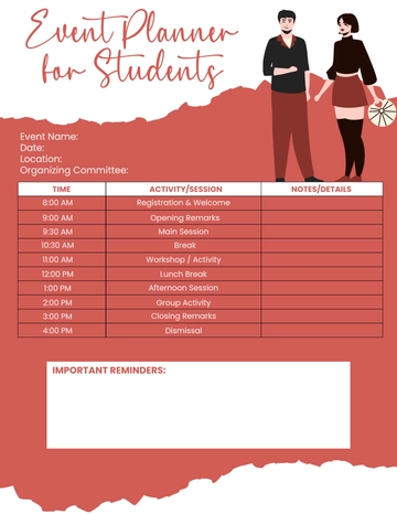 Free Event Planner Template for Students to Edit Online