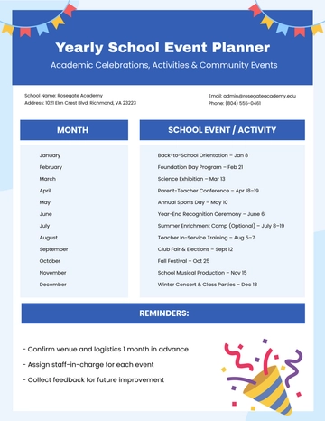 Free Yearly School Event Planner Template to Edit Online