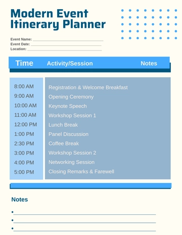 Free Modern Event Itinerary Planner Template to Edit Online