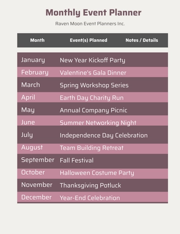 Free Monthly Event Planner Template to Edit Online